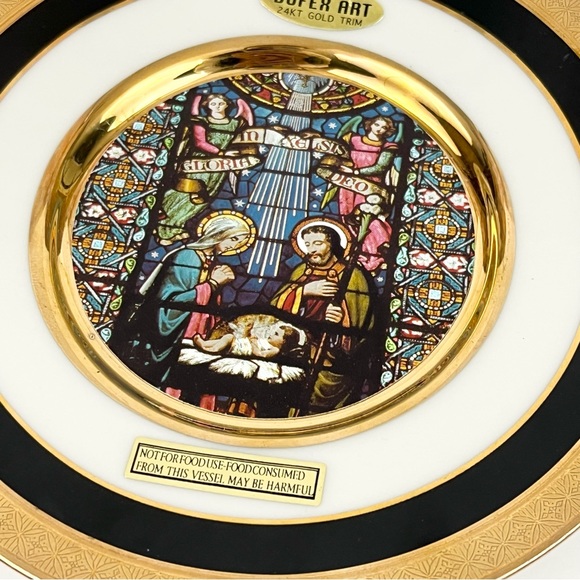 Vintage Dufex Art 24K Gold Trim 6” Decorative Collectible Nativity Scene Plate - Picture 5 of 12